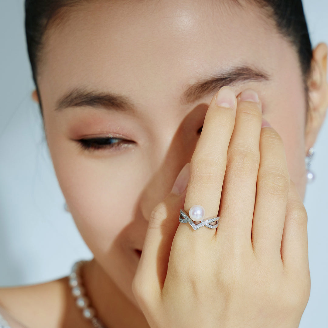 แหวนทองคำแท้ 18K เพชร Akoya Hanadama Pearl Ring KR00042 | ความต้องการ