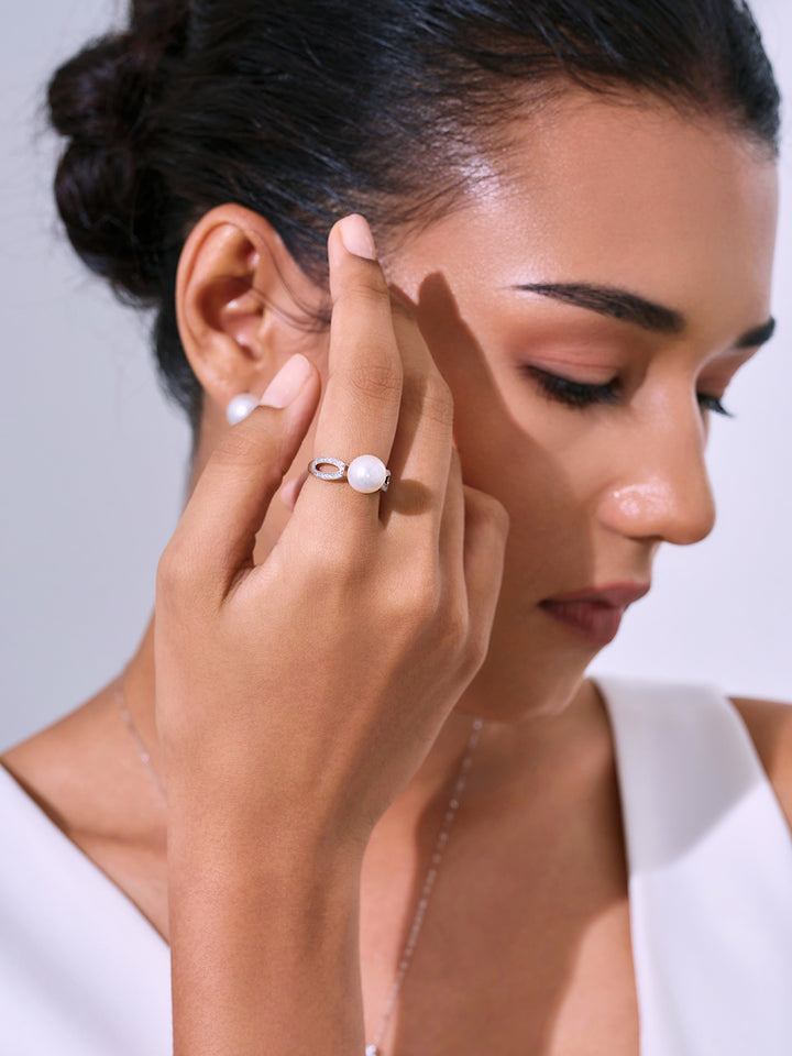 Cincin Mutiara Air Tawar Berlian Emas Pepejal 18K KR00046