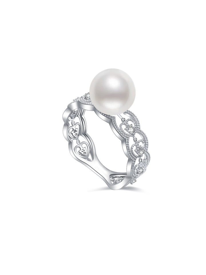 Cincin Mutiara Air Tawar Air Tawar Emas Pepejal 18K Pepejal KR00047 yang elegan