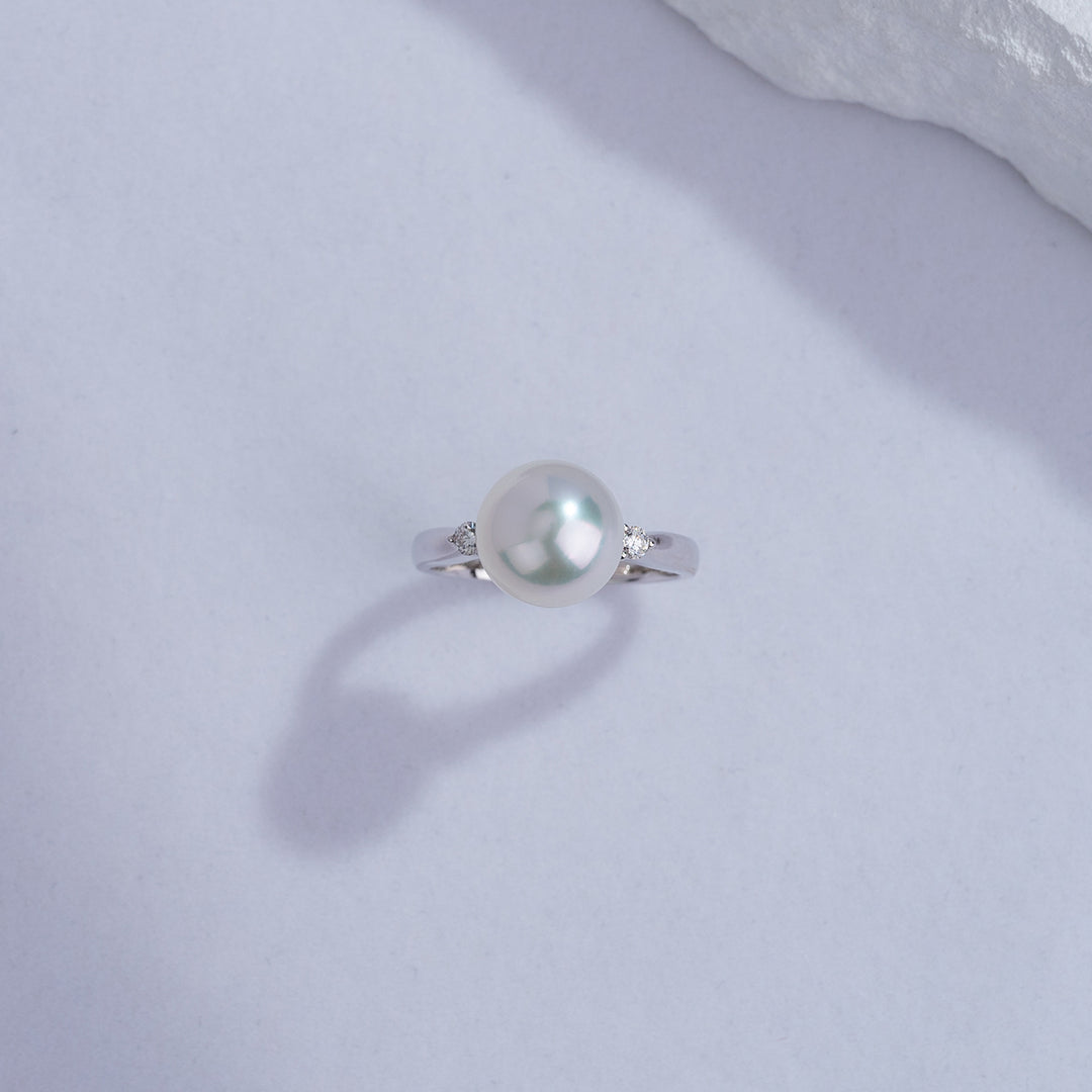 18K Diamond Australian White South Sea Pearl Ring KR00049 - PEARLY LUSTRE