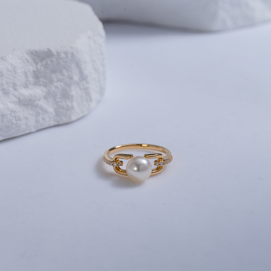 18K Solid Gold Diamond Akoya Hanadama Pearl Ring KR00052 - PEARLY LUSTRE