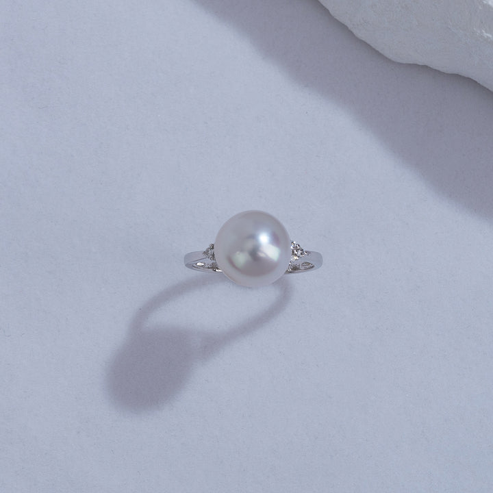 18K Diamond Australian White South Sea Pearl Ring KR00053 - PEARLY LUSTRE