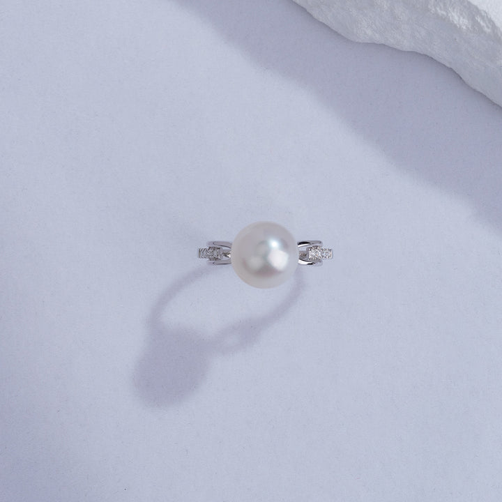 18K Diamond Australian White South Sea Pearl Ring KR00055 - PEARLY LUSTRE