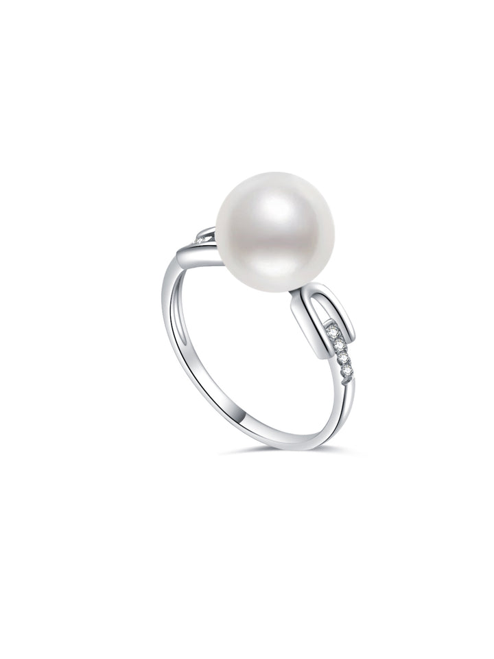 Anillo de perlas blancas australianas del Mar del Sur con diamantes de 18 quilates KR00055