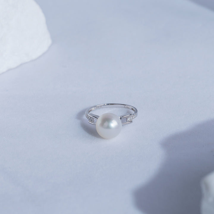 18K Diamond Australian White South Sea Pearl Ring KR00055 - PEARLY LUSTRE