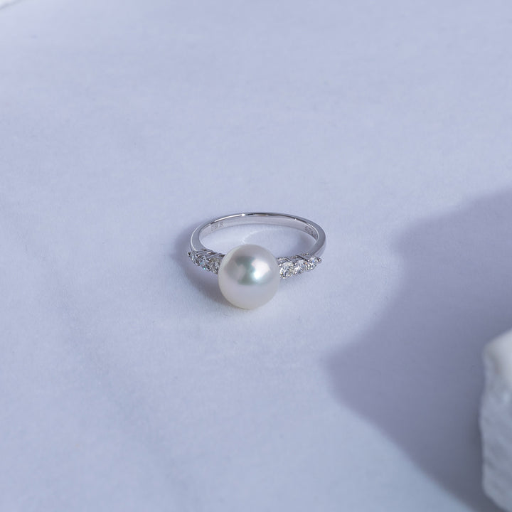 18K Diamond Australian White South Sea Pearl Ring KR00056 - PEARLY LUSTRE