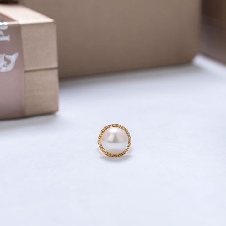 18K Diamond Edison Mabe Pearl Ring KR00057 - PEARLY LUSTRE