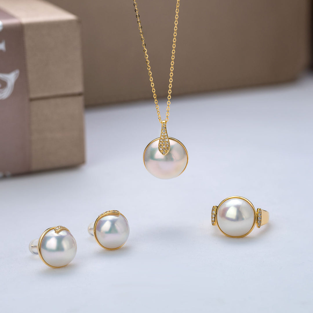 18K Diamond Mabe Pearl Jewelry Set KS00008 - PEARLY LUSTRE