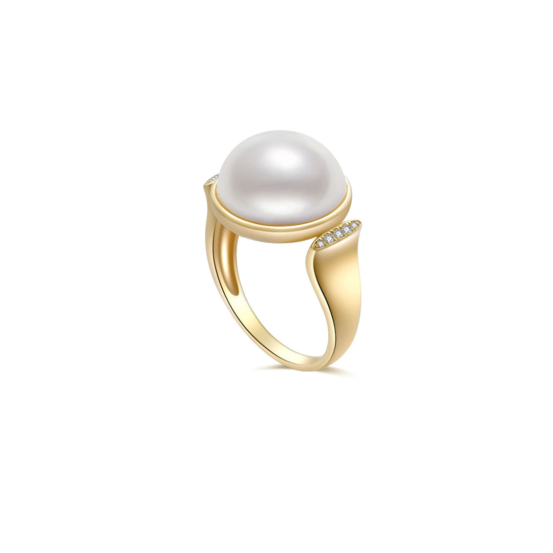 18K Diamond Edison Mabe Pearl Ring KR00059 - PEARLY LUSTRE