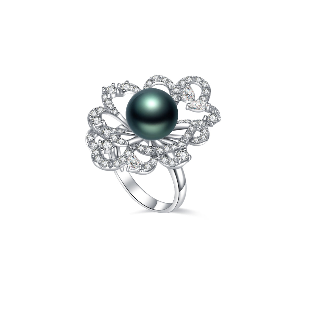 18K Diamond Tahitian Pearl Ring KR00060 - PEARLY LUSTRE