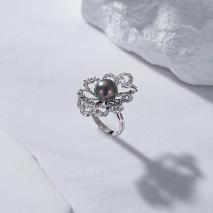 18K Diamond Tahitian Pearl Ring KR00060 - PEARLY LUSTRE
