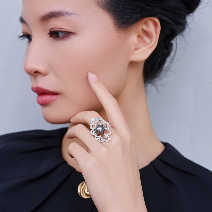 Bague en diamant et perle de Tahiti 18 carats KR00060