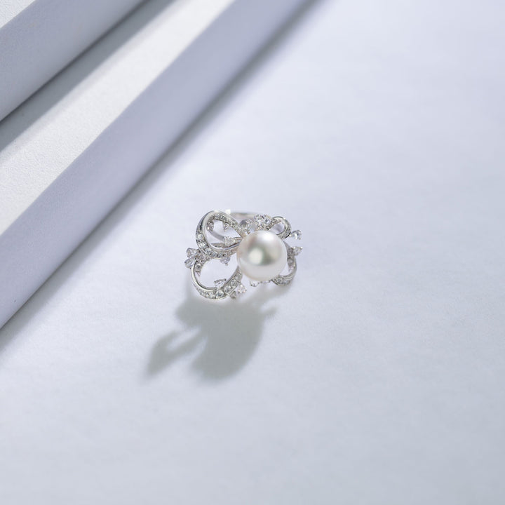 18K Diamond Australian White South Sea Pearl Ring KR00061 - PEARLY LUSTRE