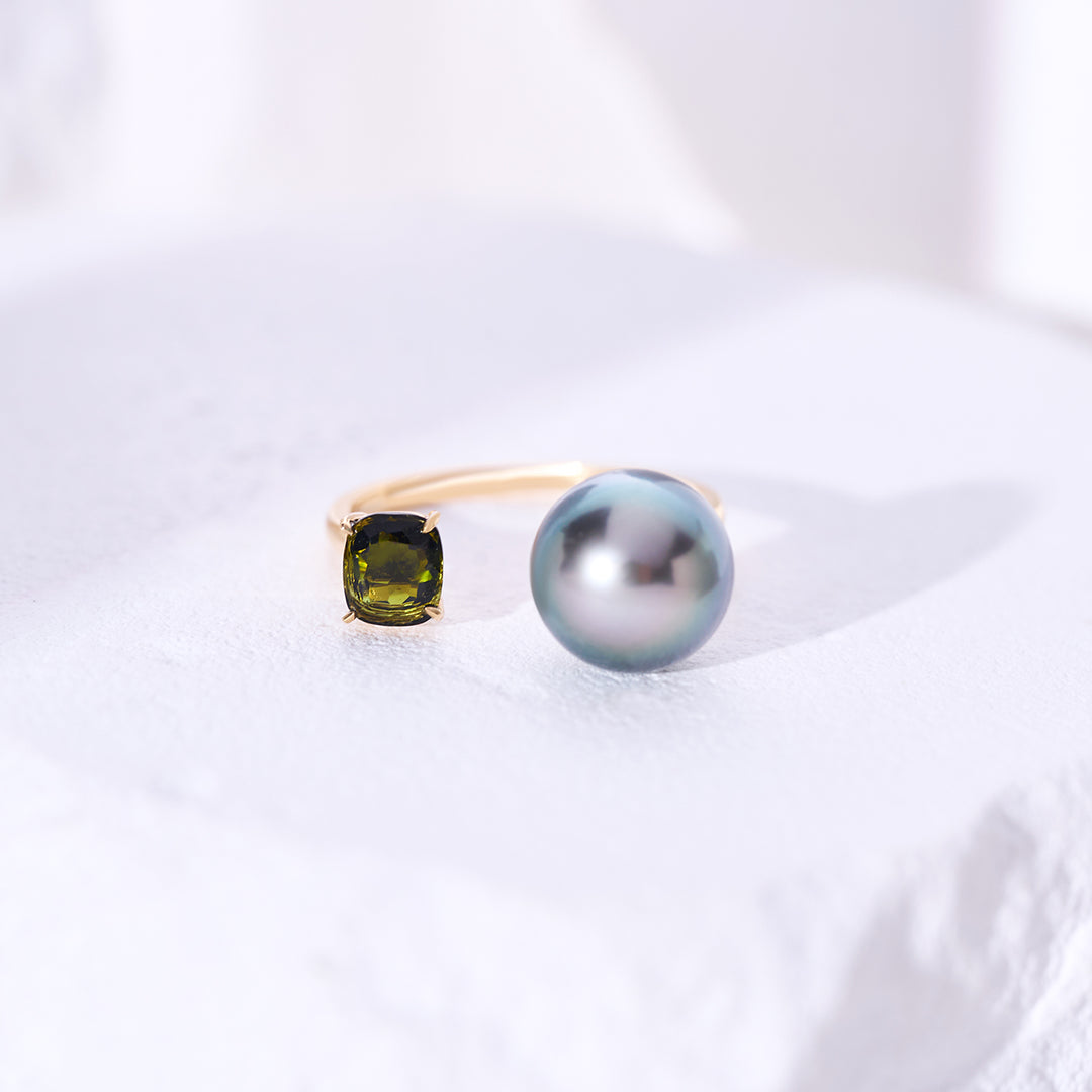 18K Solid Gold Tahitian Pearl Ring KR00062 - PEARLY LUSTRE