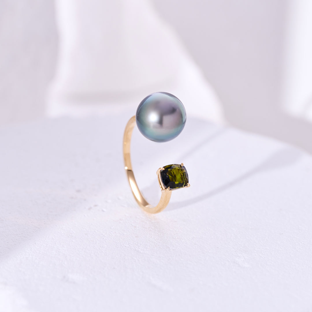 18K Solid Gold Tahitian Pearl Ring KR00062 - PEARLY LUSTRE