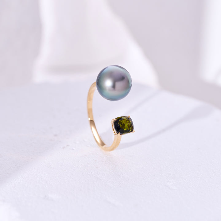 18K Solid Gold Tahitian Pearl Ring KR00062 - PEARLY LUSTRE