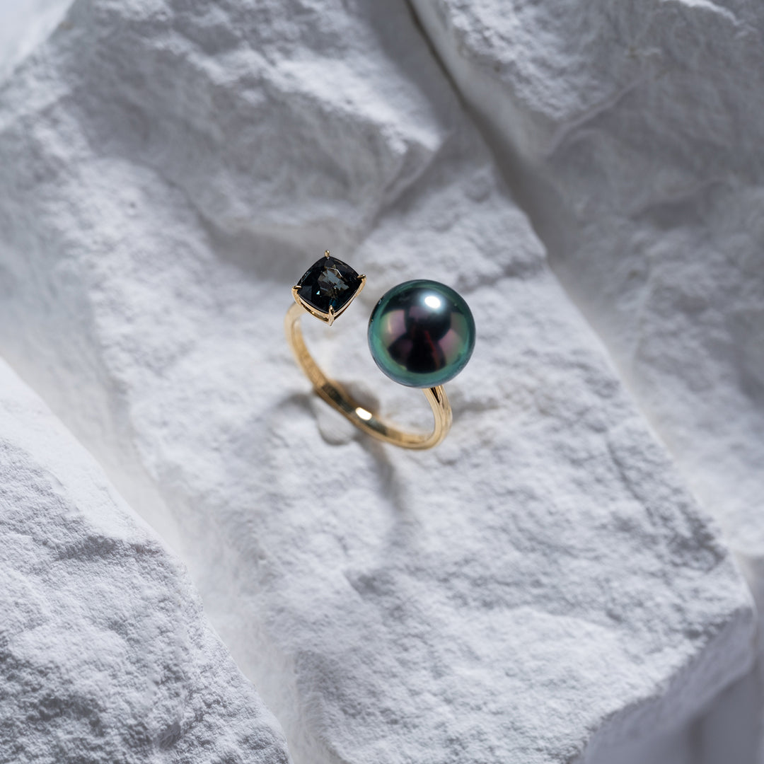 18K Solid Gold Tahitian Pearl Ring KR00062 - PEARLY LUSTRE