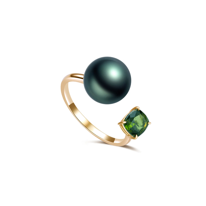 18K Solid Gold Tahitian Pearl Ring KR00062 - PEARLY LUSTRE