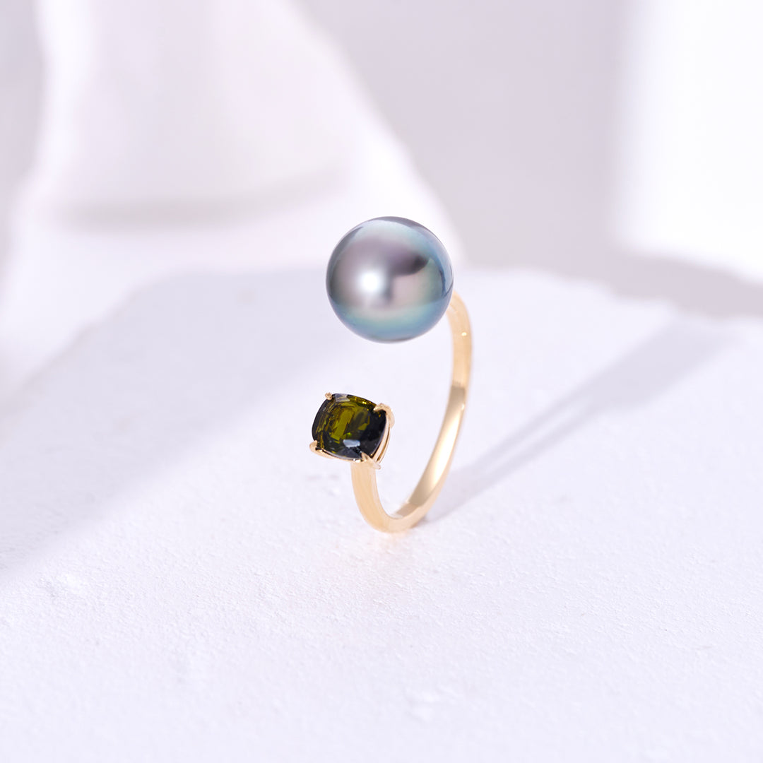 18K Solid Gold Tahitian Pearl Ring KR00062 - PEARLY LUSTRE