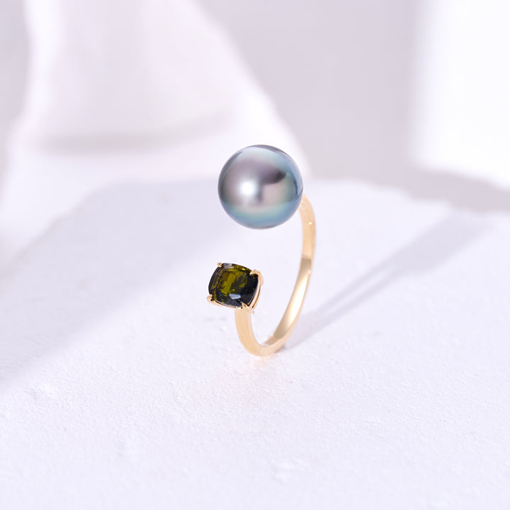 18K Solid Gold Tahitian Pearl Ring KR00062 - PEARLY LUSTRE
