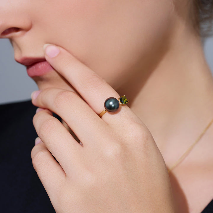 Anello con perla di Tahiti in oro massiccio 18 carati KR00062