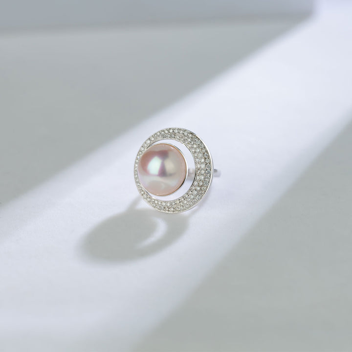 18K Diamond Edison Mabe Pearl Ring KR00063 | Si Dian Jin - PEARLY LUSTRE