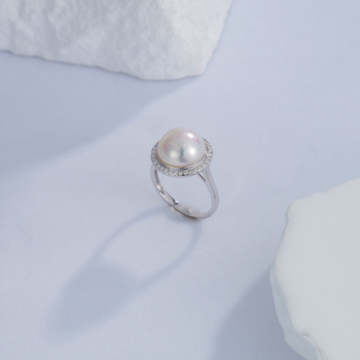 18K Diamond Edison Mabe Pearl Ring KR00066 - PEARLY LUSTRE