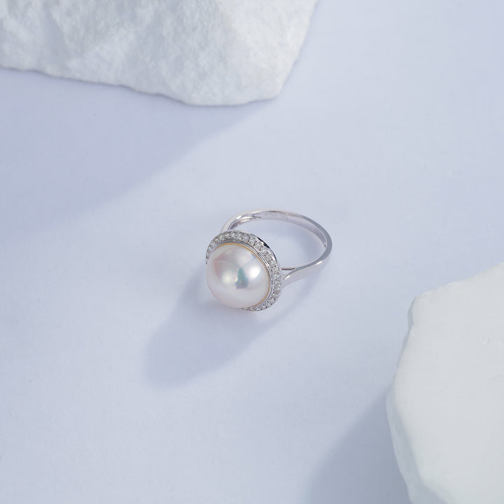 18K Diamond Edison Mabe Pearl Ring KR00066 - PEARLY LUSTRE