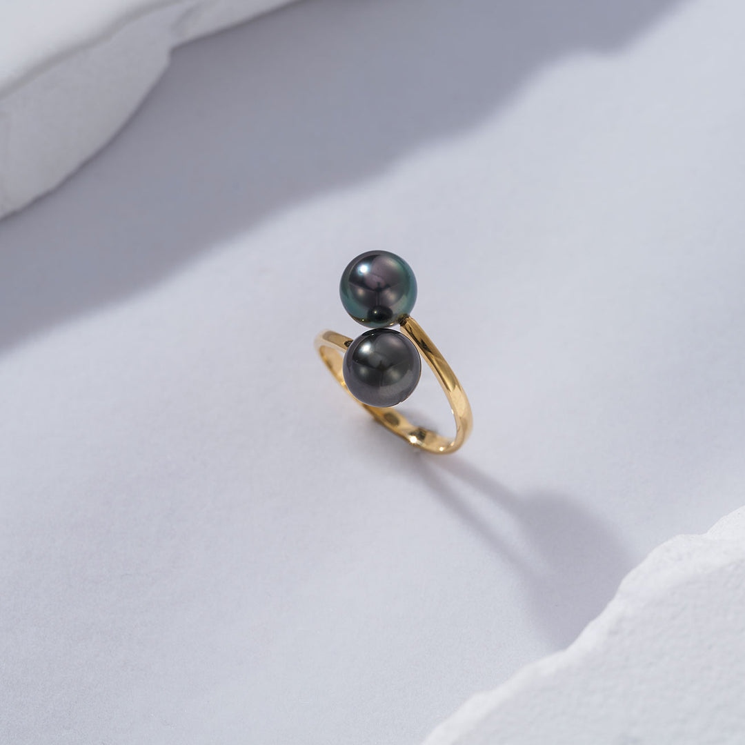 18K Solid Gold Tahitian Pearl Ring KR00068 - PEARLY LUSTRE