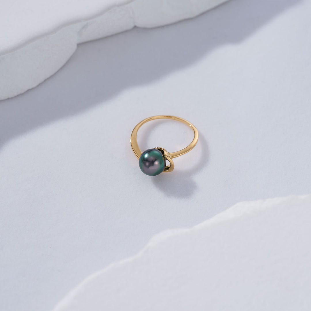 18K Solid Gold Tahitian Pearl Ring KR00069 - PEARLY LUSTRE
