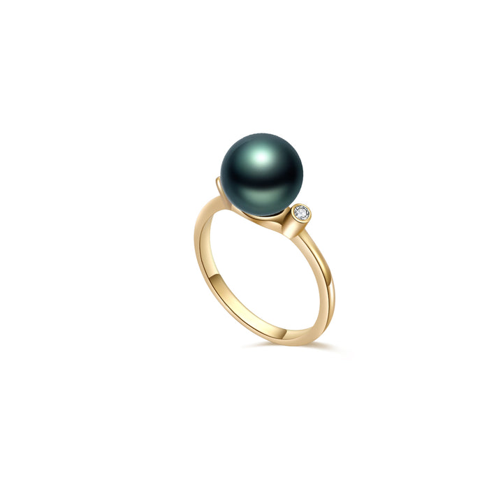 18K Solid Gold Tahitian Pearl Ring KR00070 - PEARLY LUSTRE