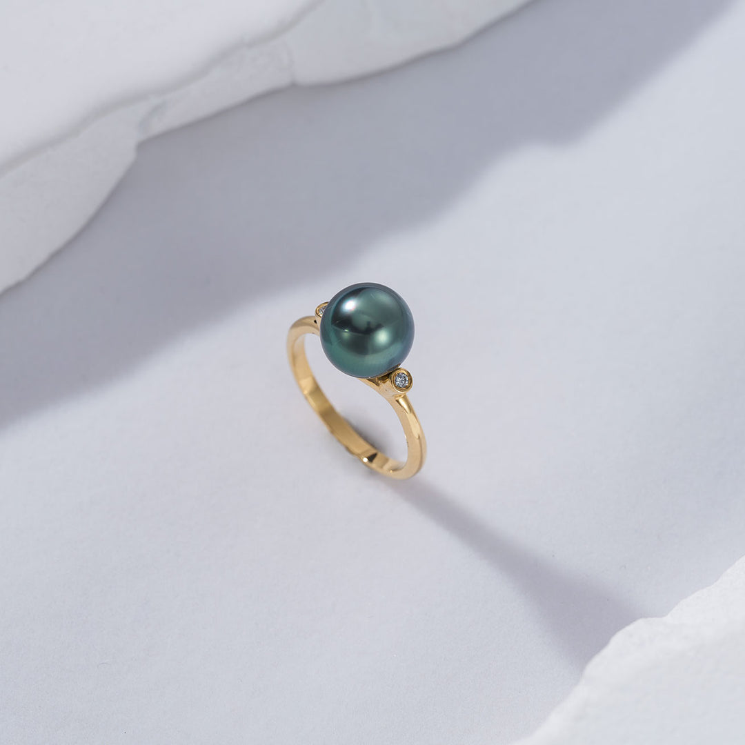 18K Solid Gold Tahitian Pearl Ring KR00070 - PEARLY LUSTRE