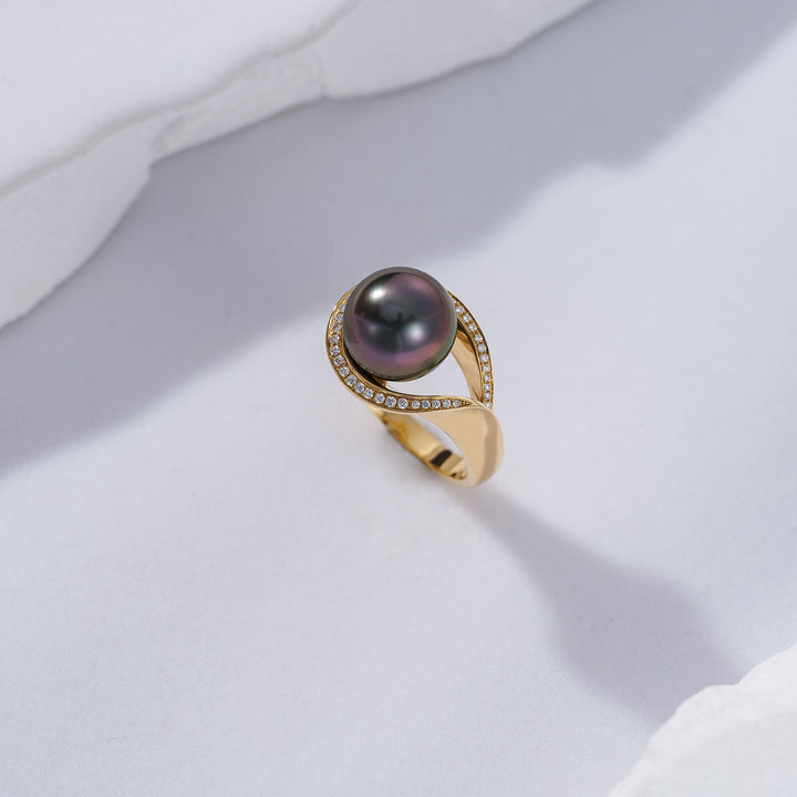18K Solid Gold Tahitian Pearl Ring KR00071 - PEARLY LUSTRE
