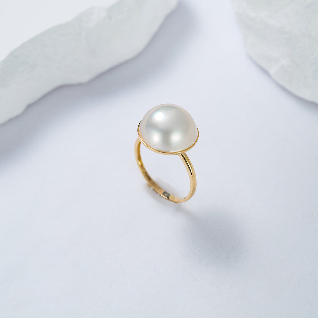 18K Saltwater Mabe Pearl Ring KR00075 - PEARLY LUSTRE