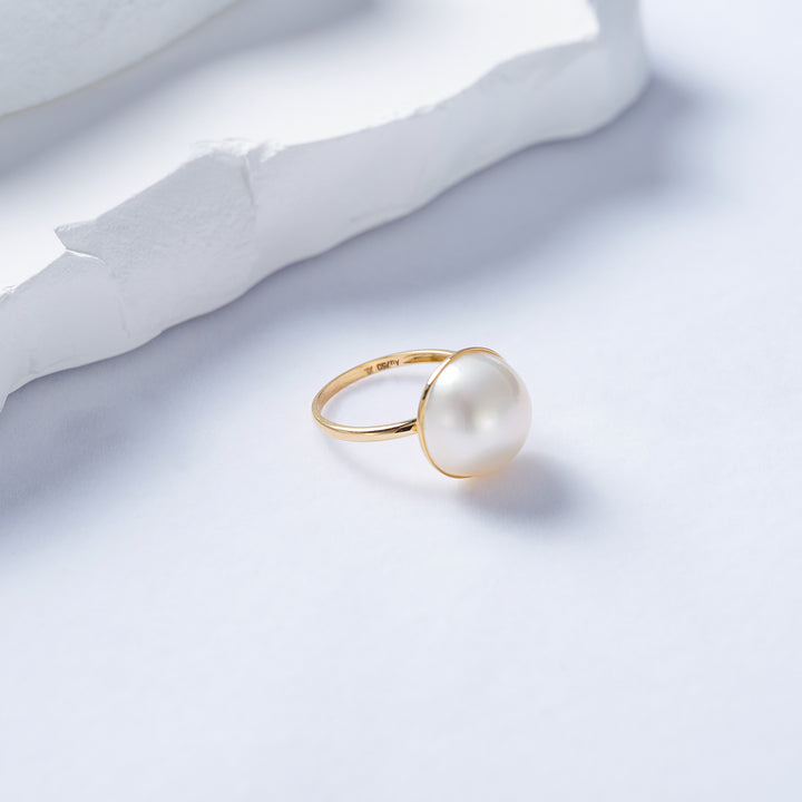 18K Saltwater Mabe Pearl Ring KR00076 - PEARLY LUSTRE