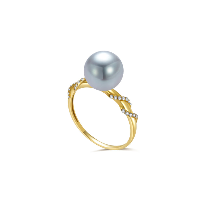 Top Grade Japan Silver Blue Akoya Pearl 18K Solid Gold Ring KR00079 - PEARLY LUSTRE