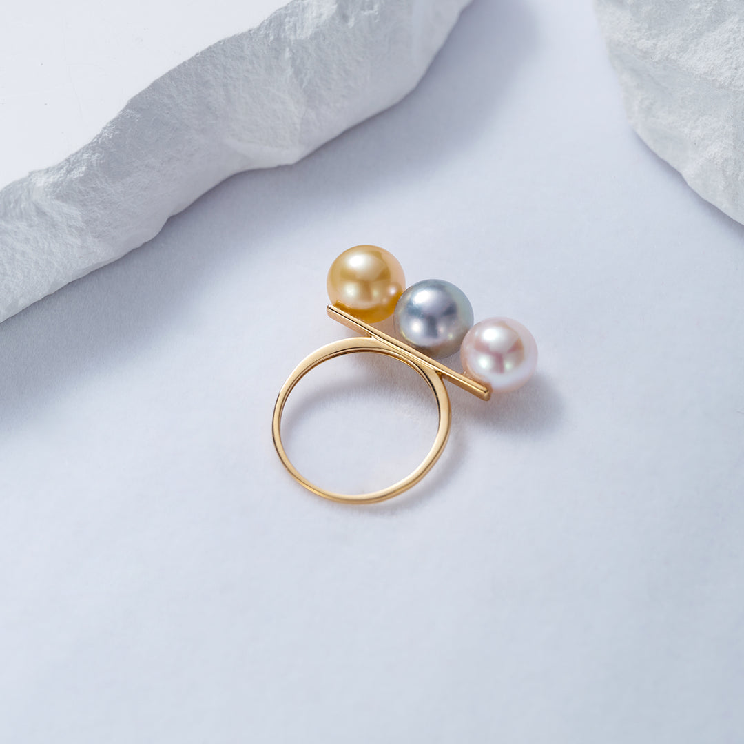 18K Solid Gold South Sea Golden Pearl Ring KR00080 - PEARLY LUSTRE