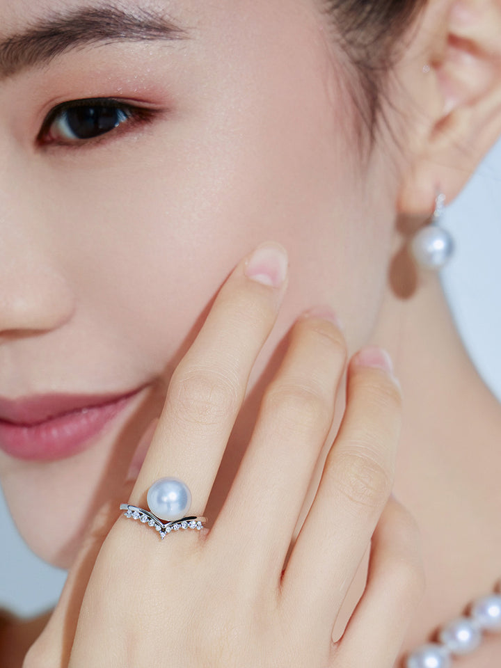 Anello con perla bianca australiana dei Mari del Sud con diamante 18 carati KR00083