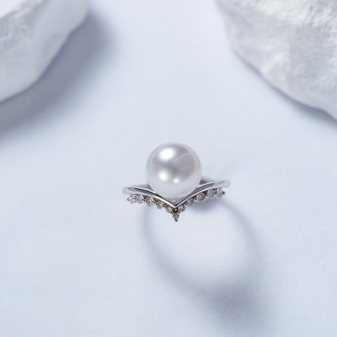 18K Diamond Australian White South Sea Pearl Ring KR00083 - PEARLY LUSTRE