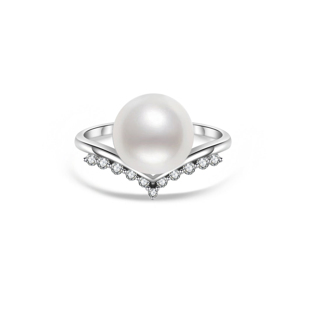 18K Diamond Australian White South Sea Pearl Ring KR00083 - PEARLY LUSTRE