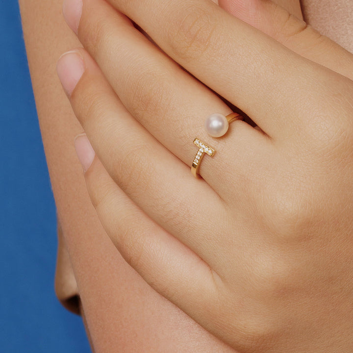 18k Solid Gold Akoya Pearl Ring KR00085