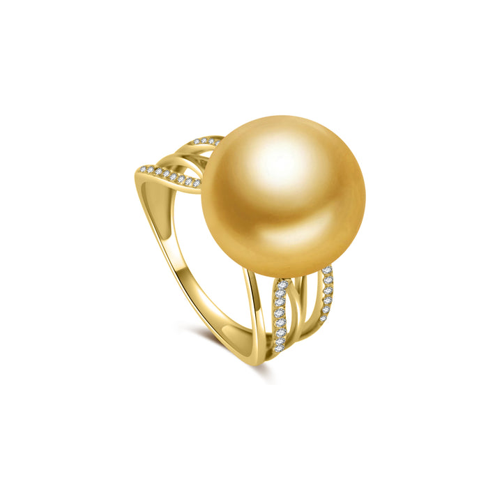 Anello con perla dorata del Mare del Sud in oro massiccio 18 carati KR00090