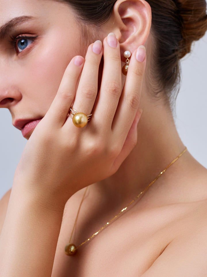 18K Solid Gold South sea Golden Pearl Ring KR00090