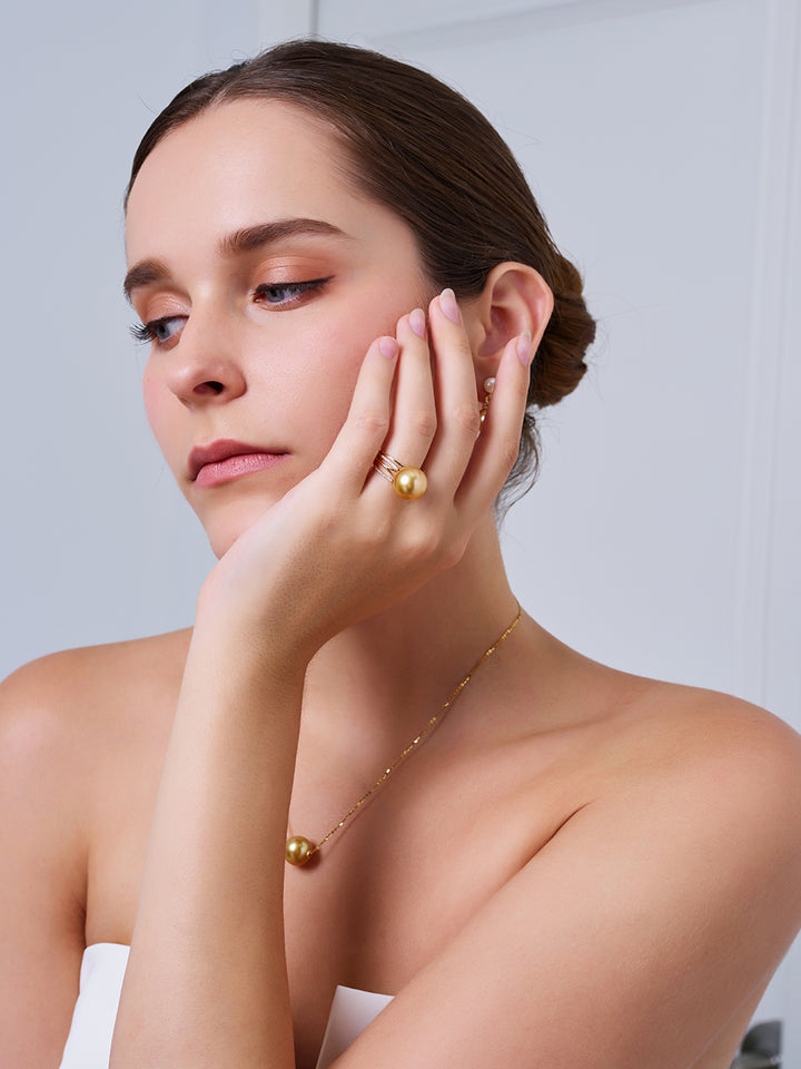 18K Solid Gold South sea Golden Pearl Ring KR00090