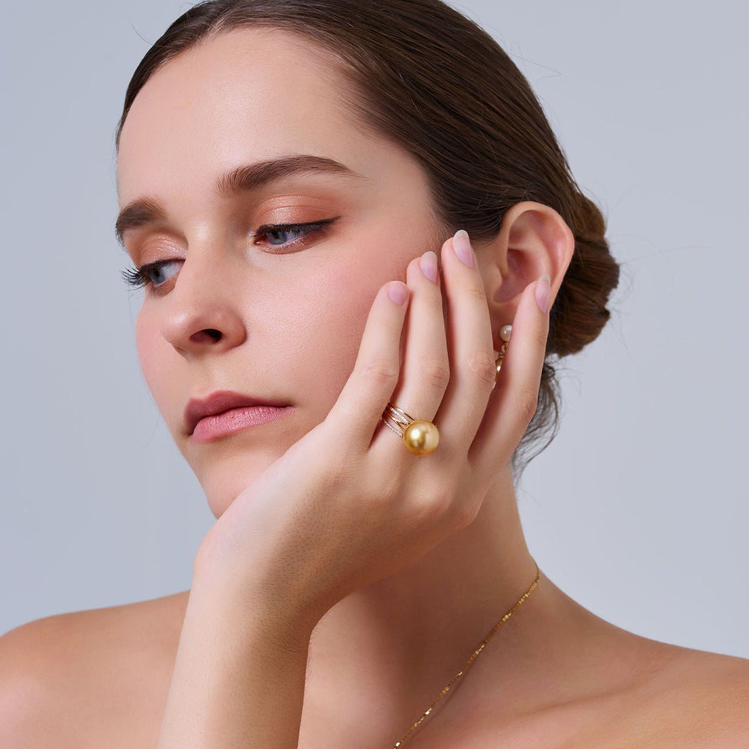 18K Solid Gold South sea Golden Pearl Ring KR00090