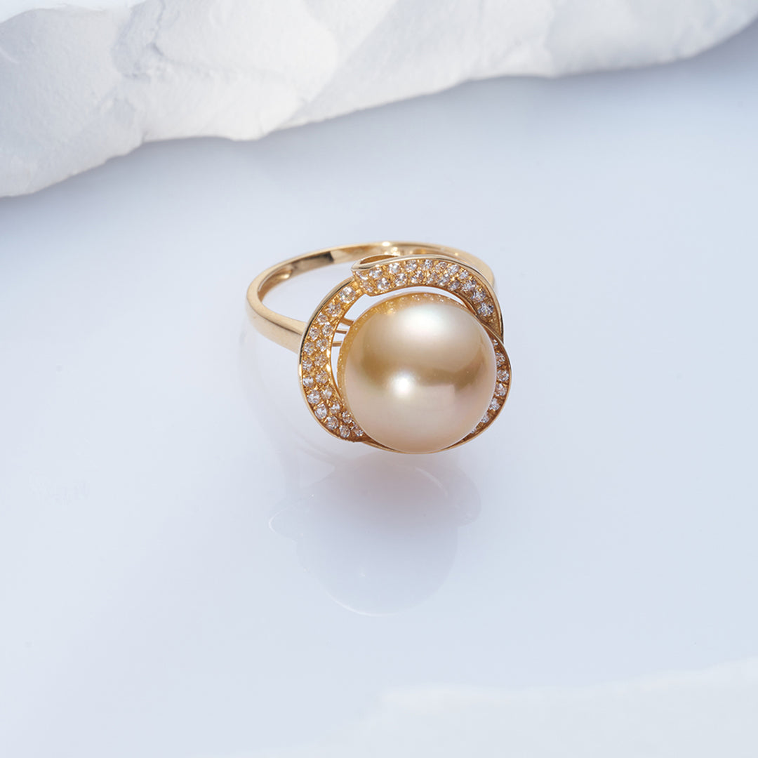 18K Solid Gold South Sea Golden Pearl Ring KR00091 - PEARLY LUSTRE