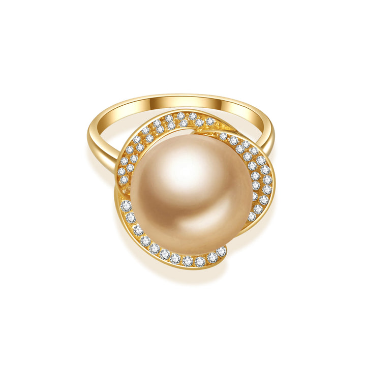 18K Solid Gold South Sea Golden Pearl Ring KR00091