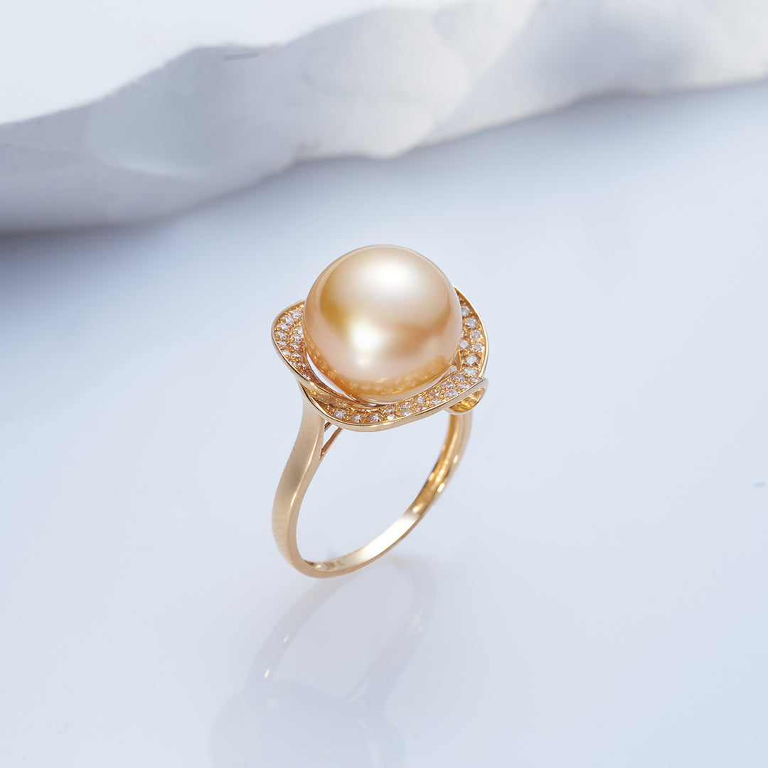 18K Solid Gold South Sea Golden Pearl Ring KR00091 - PEARLY LUSTRE