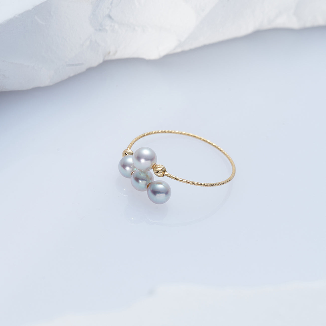 18K Gold Silver Blue Akoya Pearl Ring KR00094 - PEARLY LUSTRE