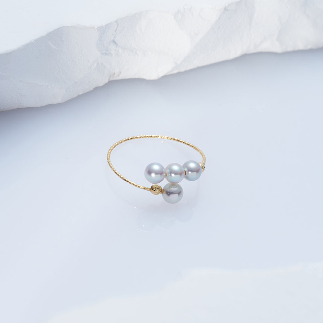 18K Gold Silver Blue Akoya Pearl Ring KR00094 - PEARLY LUSTRE